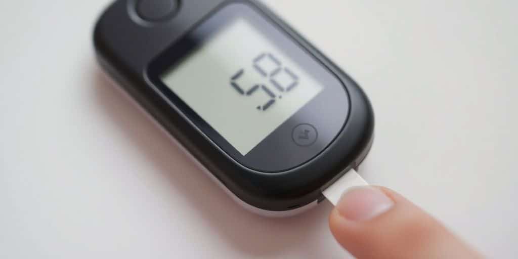 Close-up of a blood glucose monitor and pricking device.