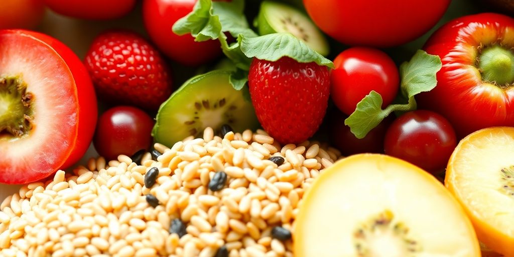 Photograph of a healthy meal with fruits and vegetables.